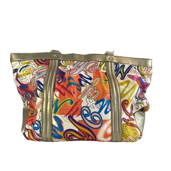 NY&C Metallic Graffiti Print Tote Bag Multicolor Shoulder Purse - Picture 4 of 8